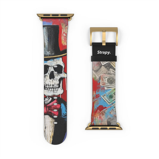 Art Pop Alec Monopoly Homage Tycoon Skull - Leather Apple Watch Strap/Band