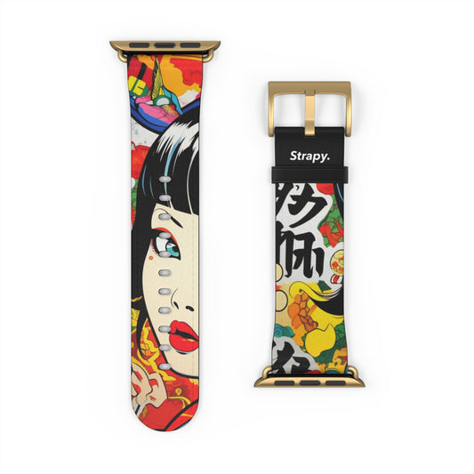 Art Pop Comic Geisha Japanese Stare - Leather Apple Watch Strap/Band