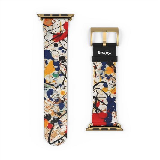 Spontaneous Abstract Jackson Pollock Homage Splatter Pattern Leather Apple Watch Band